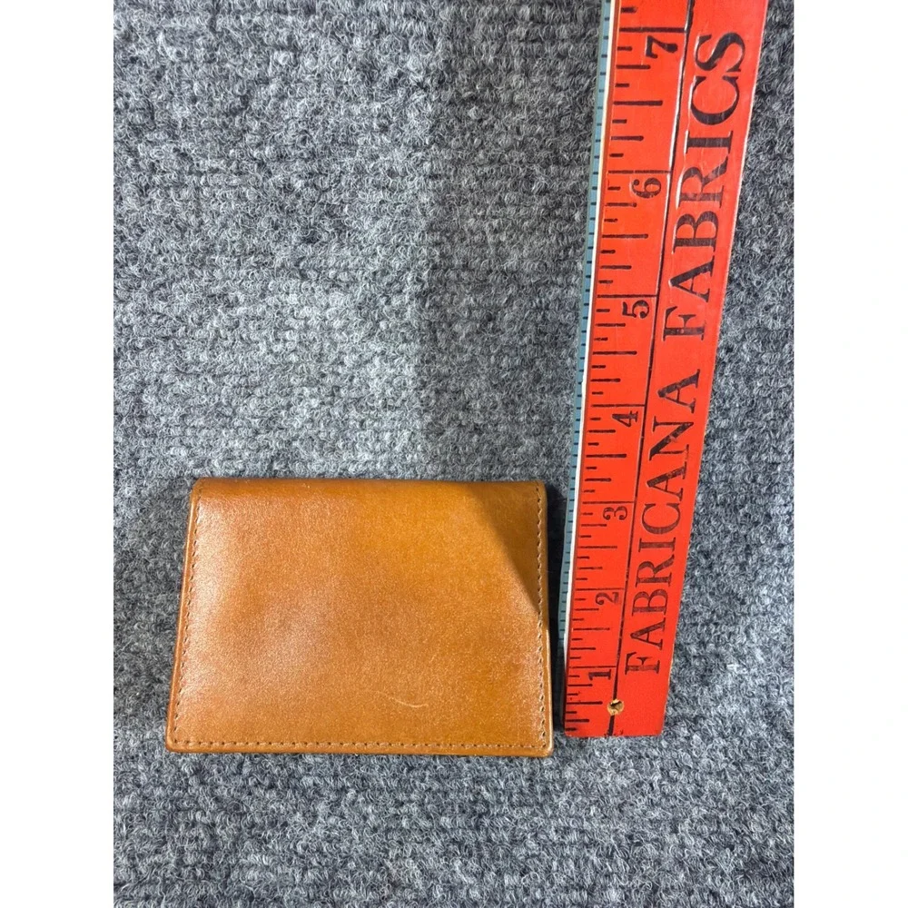 Tan Genuine Leather Bifold Card Case Wallet with ID Window Slim Minimalist